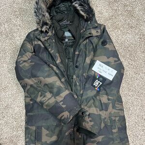 Michael Kors Camouflage Puffer Jacket with Faux Fur Hood